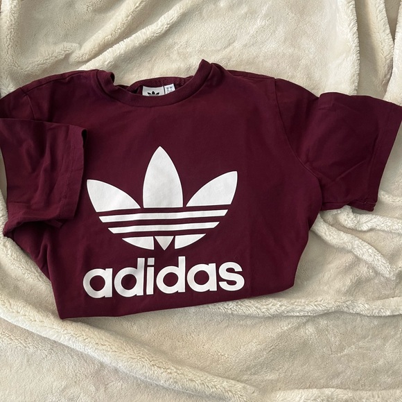 Women's Adidas Trefoil Marroon T Shirt - Picture 2 of 8